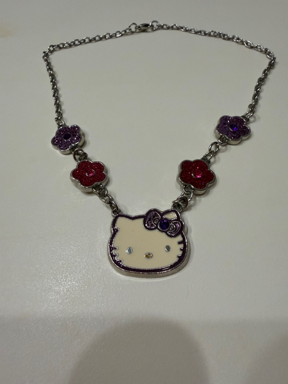 Sanrio Hello Kitty Necklace 16.5” with Glittery Flower Charms 2013